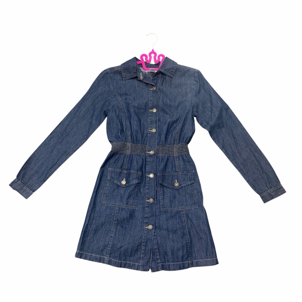 Spoon Jeans Dark Wash Denim Button Front Utility Dress XS